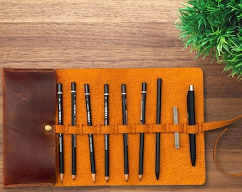 Handmade Leather Roll Up Pencil Case: Personalized Calfskin Organizer