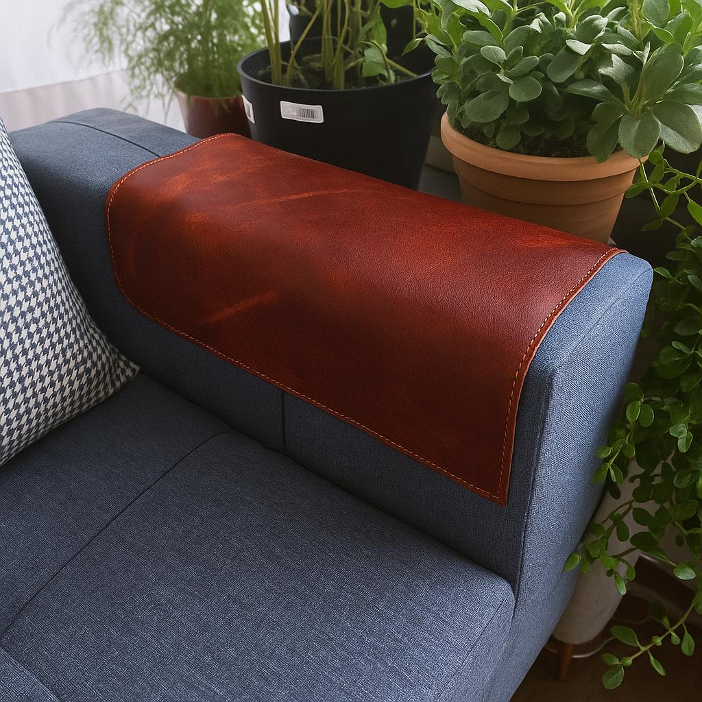 Tan Brown Leather Sofa Armrest Cover: Custom Fit Furniture Protector