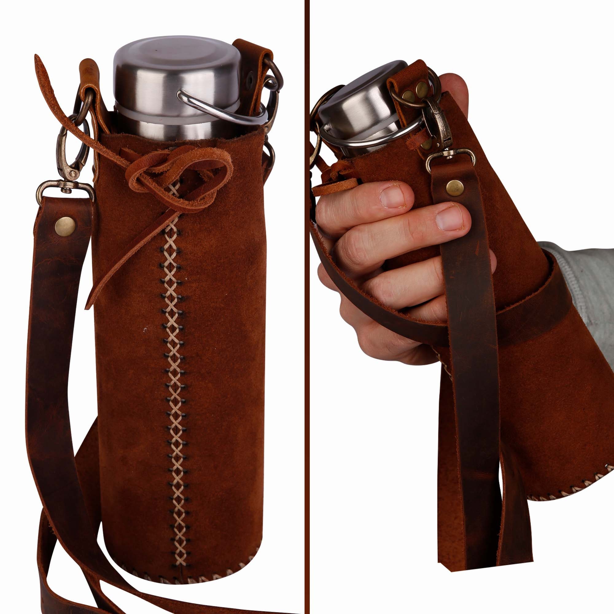 Thermos Flask in Leather and Personalized With Brown Leather Case, Flask  With Leather Carry Case, Leather Bottle Case for Him 