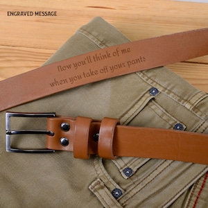 Personalized Tan Leather Belt for Men: Engraved Secret Message