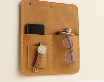 Handmade Leather Wall Organizer: Rustic Entryway Mail & Key Holder