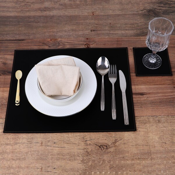 Leather Placemat and Coaster Set Etsy