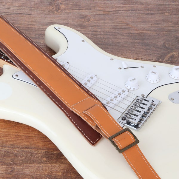 Guitar Strap in Leather and Personalized Rocking Man Style, Adjustable Leather Padded Guitar Strap, Bass Guitar Strap, Electric Guitar Strap