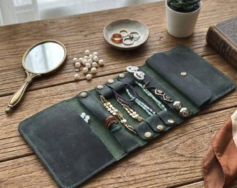 Jewelry Storage Solution for Travel Leather Case Personalized Organizer Bag for Women's Beauty Essentials