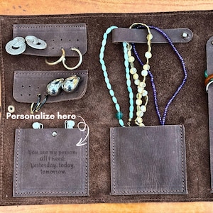 Estuche enrollable de cuero personalizado para guardar joyas, organizador de viaje con monograma, bolsa de viaje para regalo de dama de honor, porta joyas portátil