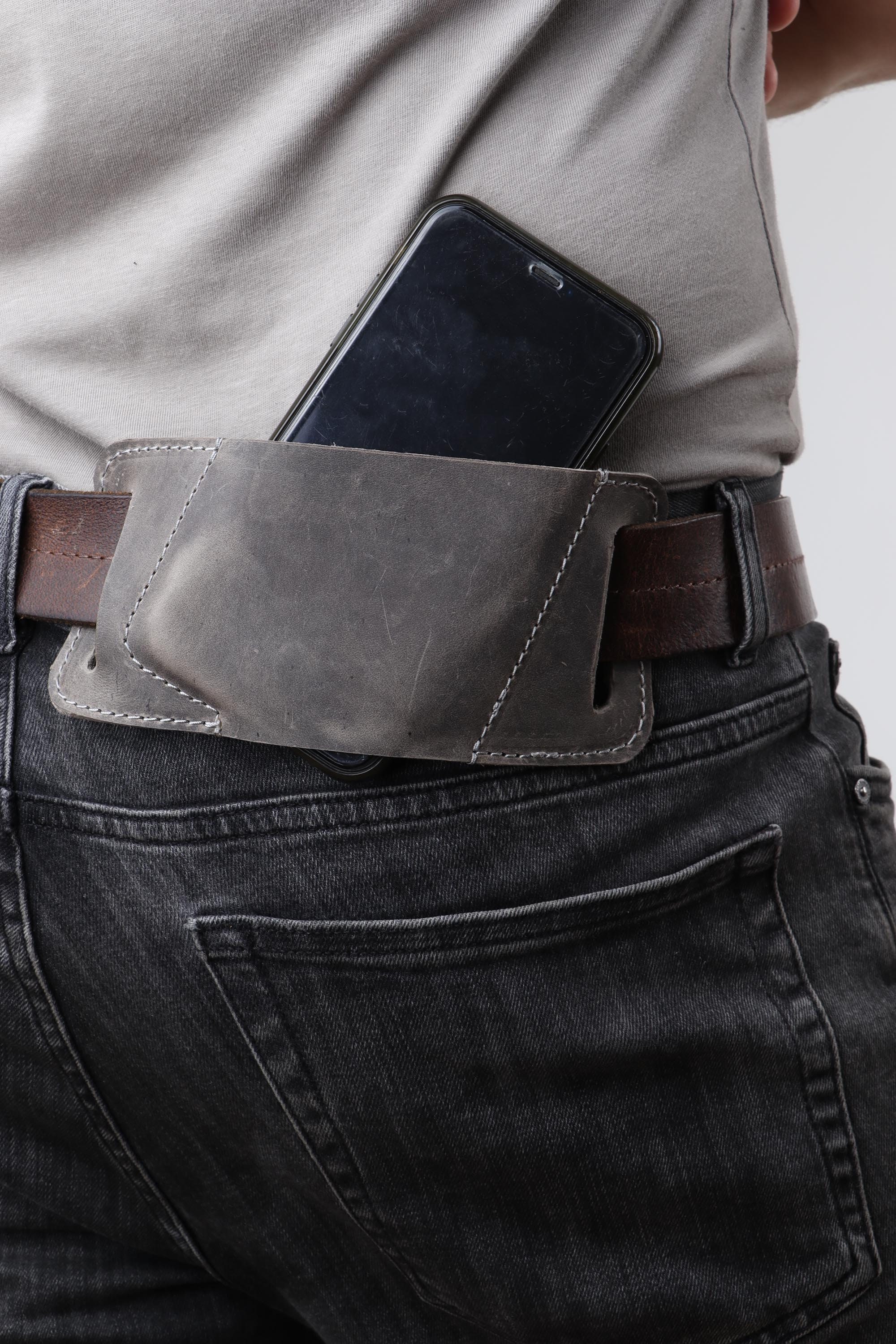 Custom Stylish iPhone Belt Holder in Ash Gray Leather Convenient and Secure Cell Phone Holster for iPhone and Android Phones Etsy