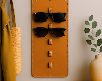 Leather Sunglasses Holder with 5 Slot Eyeglass Rack, Hanging Leather Glasses Storage
