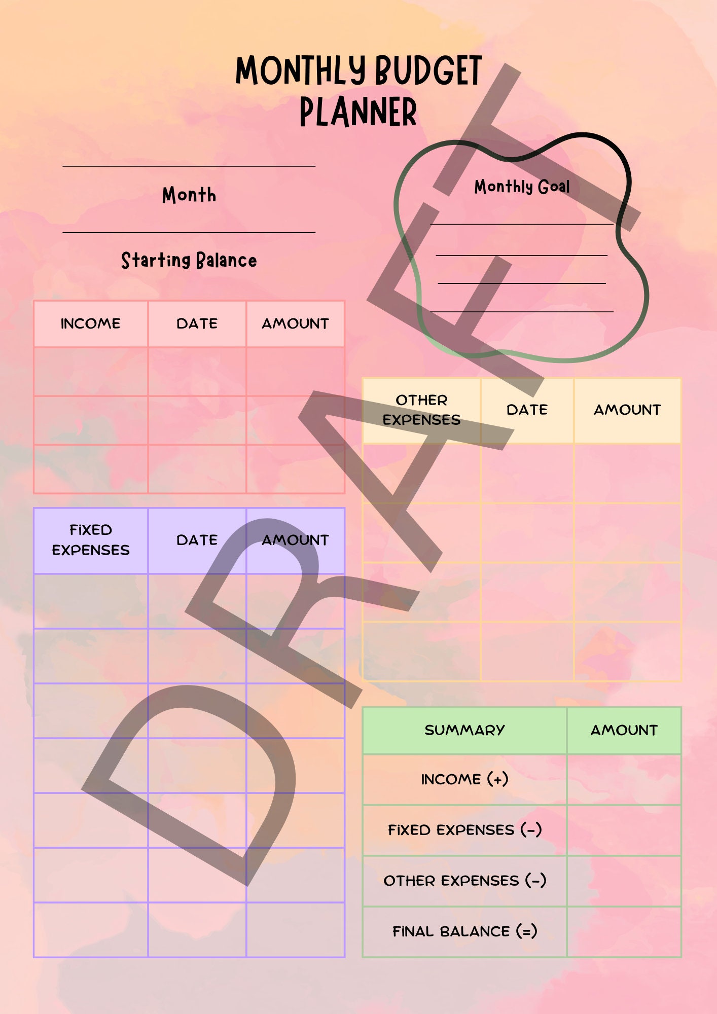 Colourful Monthly Budget Planner Etsy