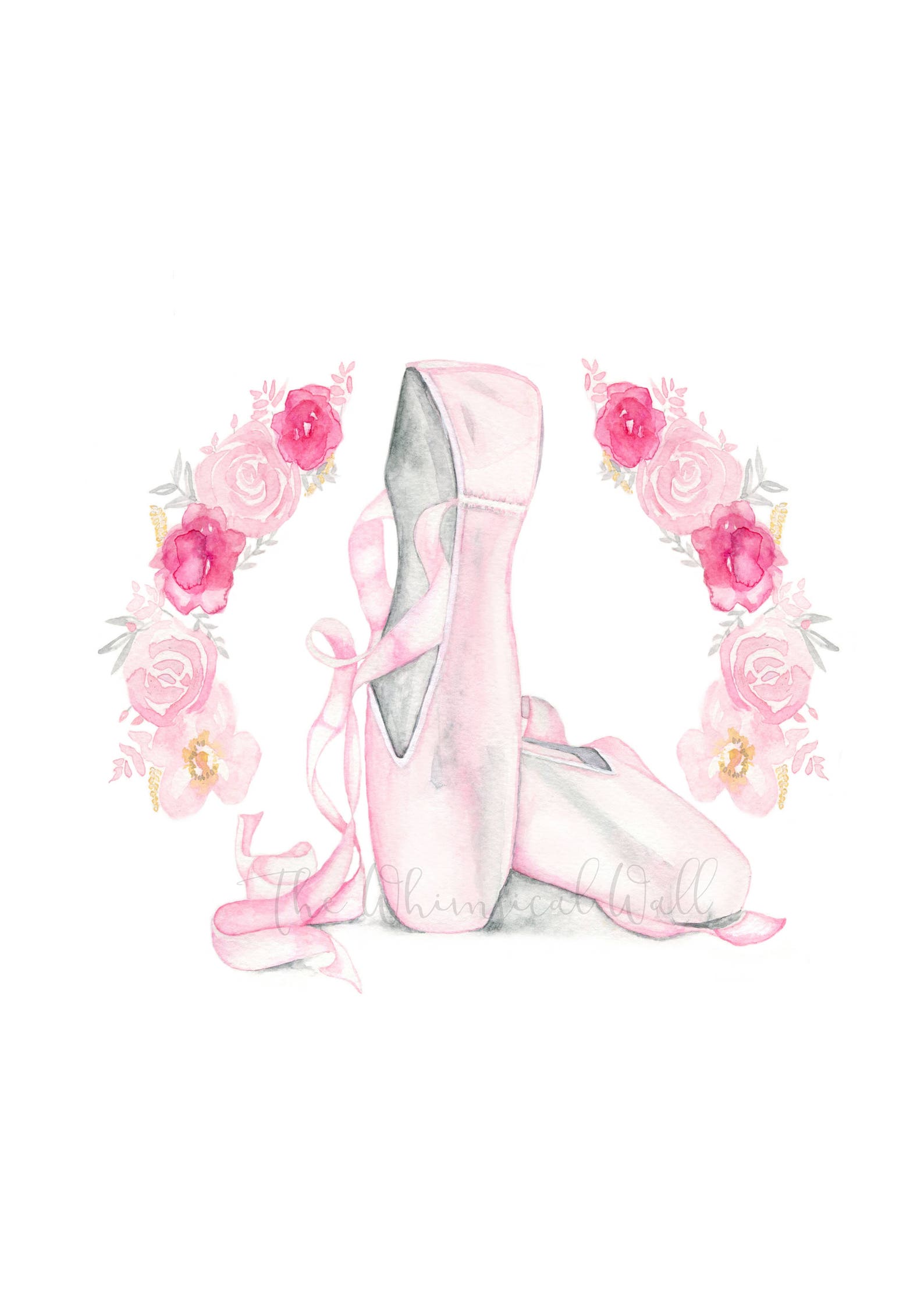 ballet shoes fine art print girls children pink painting watercolour drawing sketch art giclee illustration modern scandi dance
