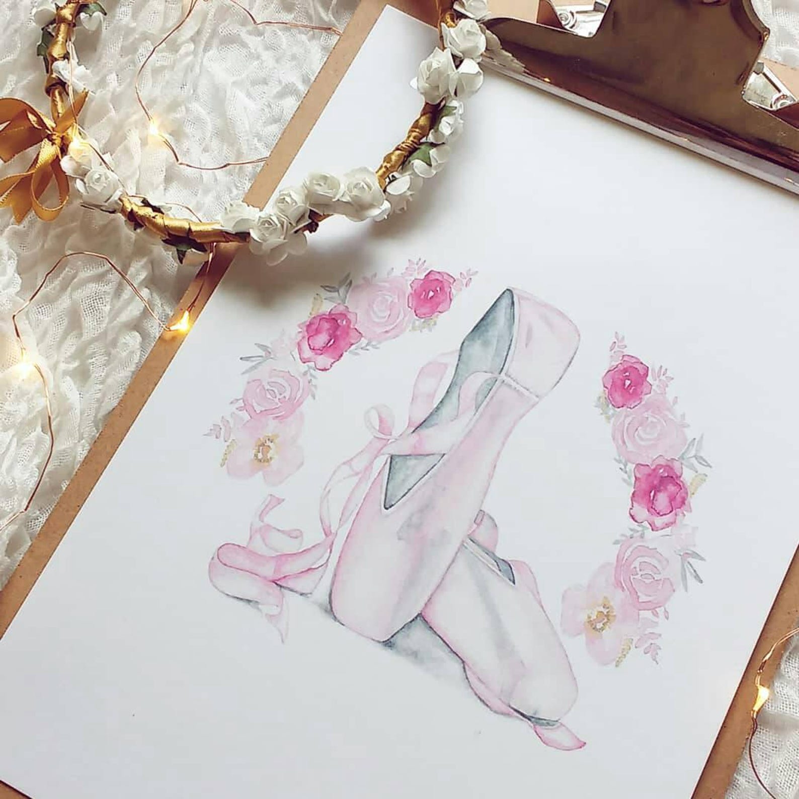 ballet shoes fine art print girls children pink painting watercolour drawing sketch art giclee illustration modern scandi dance