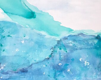 Folie de la mer, turquoise, grande peinture abstraite, grande peinture acrylique