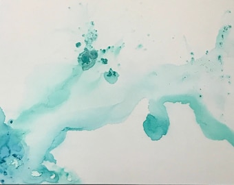 Ondes 1, turquoise, grande peinture acrylique, grande peinture abstraite sur toile