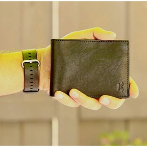 Oferta: Cartera de cuero negro con bloqueo RFID para hombre / Cartera delgada plegable / Activa a prueba de robo de identidad