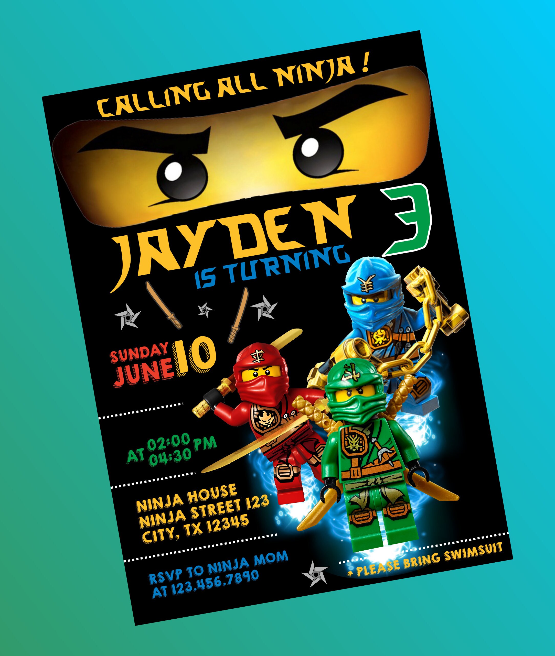 Ninjago Invitation Ninjago Birthday Invitation Ninjago Etsy