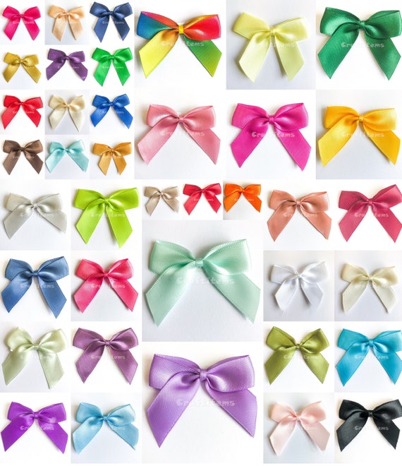 Satin Ribbon Bows 5cm Wide Stick on Self Adhesive Pre-tied Made From 16mm  Wide Ribbon Ideal for Hair Bows, Christmas Gift Wrapping, Craft 