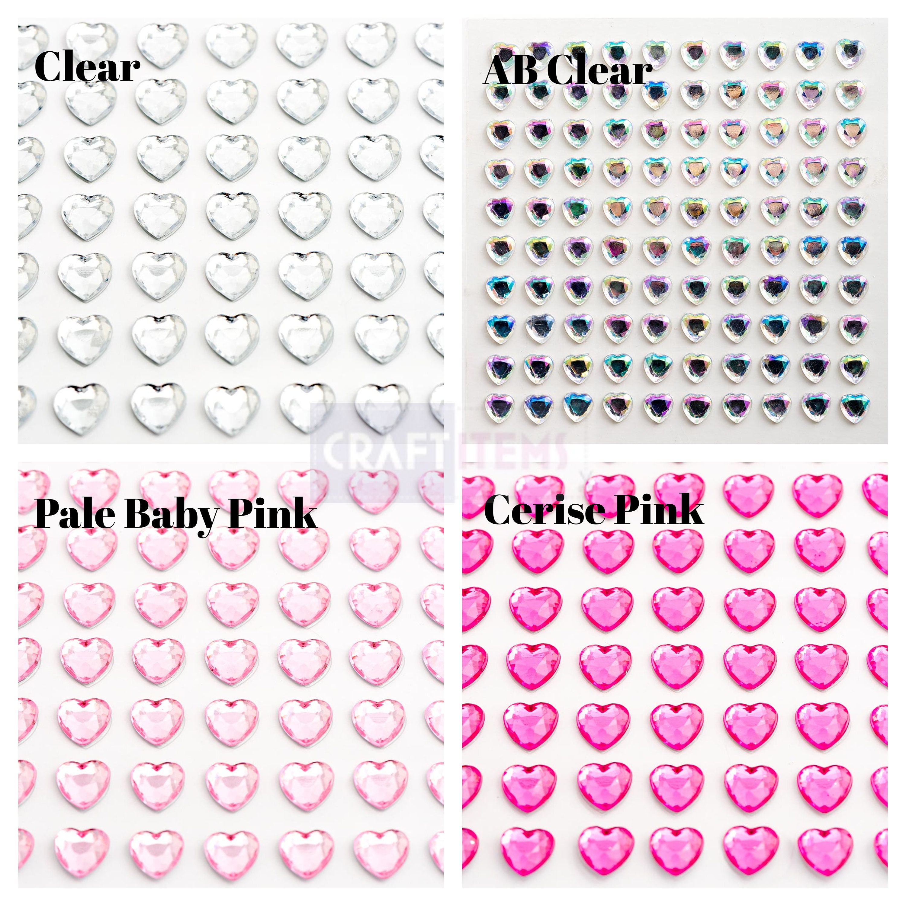 Self Adhesive Crystal Hearts Sheet of 24 Small Crystal Heart Stickers Stick  on Crystal Hearts Rhinestone Heart Stickers 