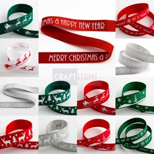 Cream And Green Merry Christmas Ribbon, Festive Gift Wrap Ribbon, Printed  Grosgrain Ribbon, Craft Ribbon 5m