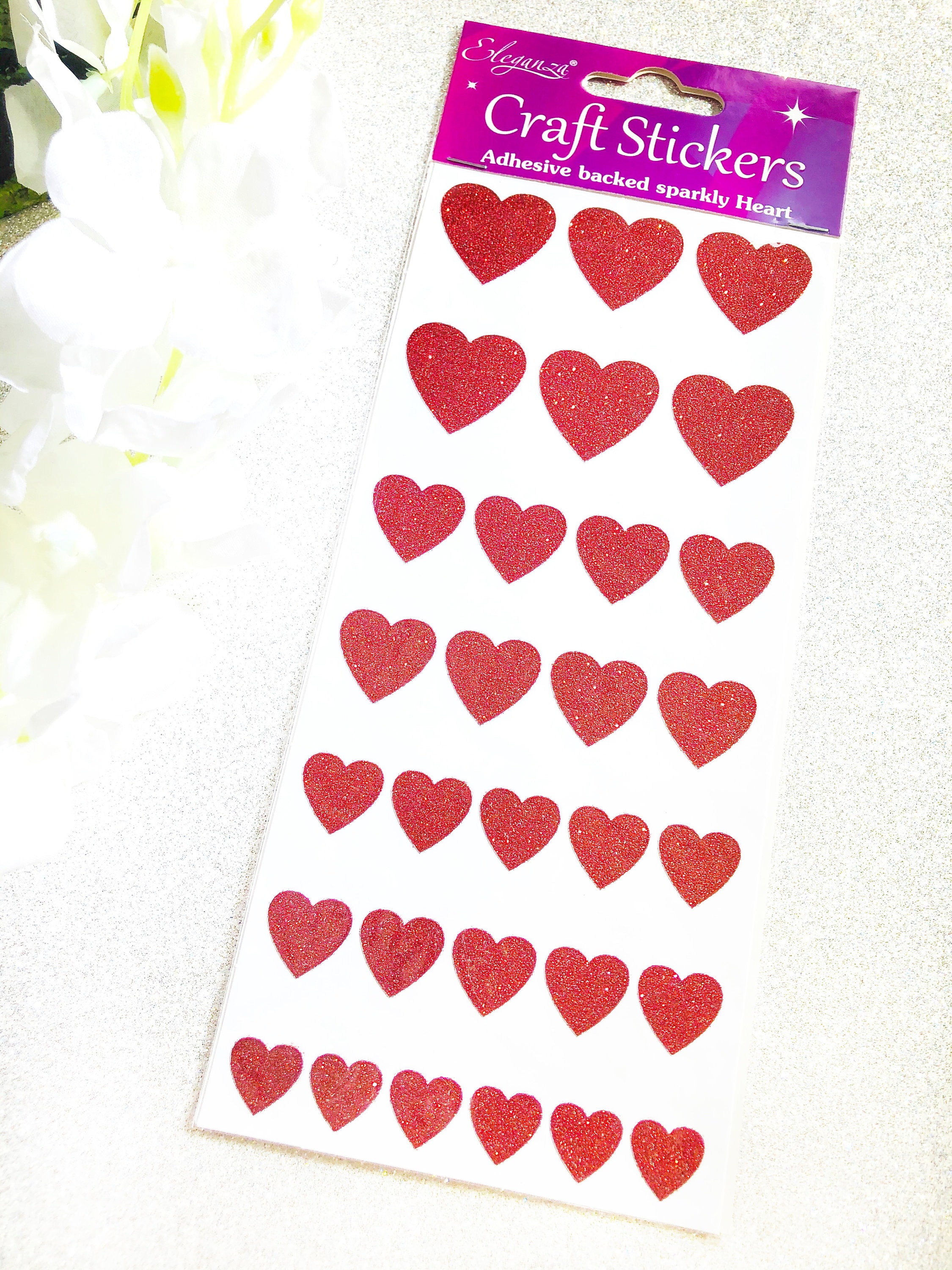 Glitter Heart Stickers, Gold Silver or Red Peel off Sparkly Heart