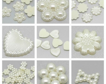 100 PCS Wedding Cards Embellishments Lovely Flat Back Pearl Flower Beads 11mm