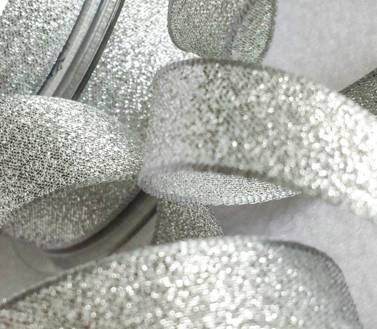 Silver Colored Thick & Fuzzy Glitter-cord Wired Craft Ribbon 0.374 x 55  Yards