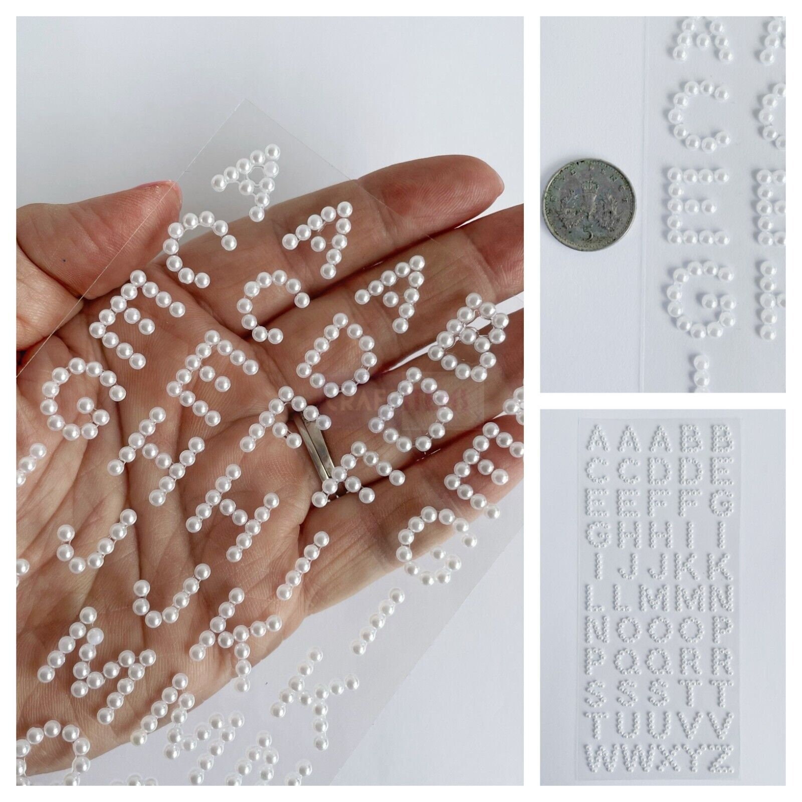 Pearl Letter or Number Stickers, Peel off White Pearl Effect