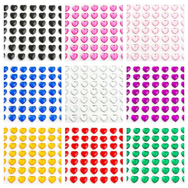 Heart Sticker Sheet 100 x 6mm Diamante Stick On Crystal Gems For Card Making Scrapook Craft