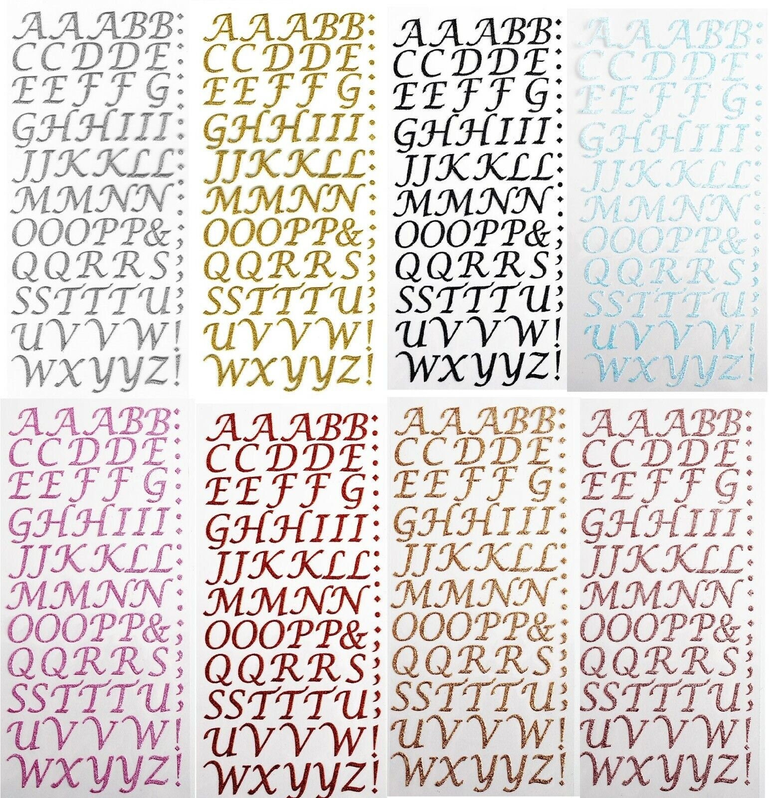 Glitter Cursive Alphabet Letters Stickers, 1-inch, 50-piece 