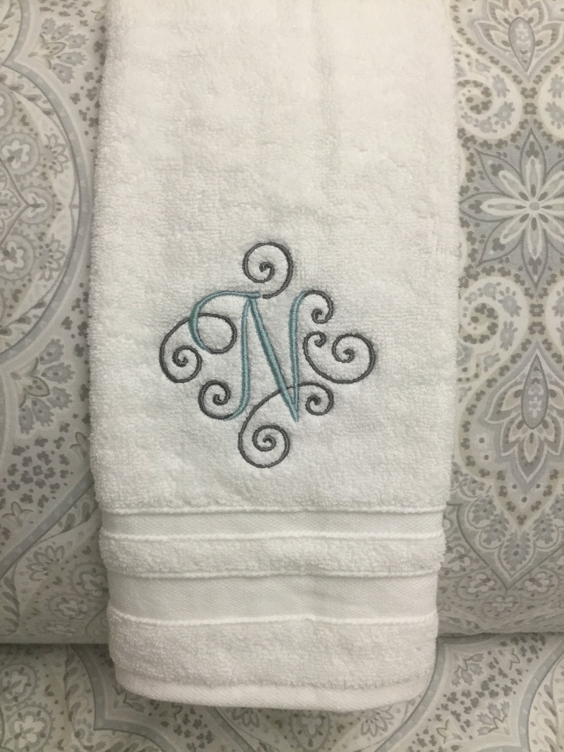 Custom Embroidered Monogrammed Hand towels in Gray White or Etsy