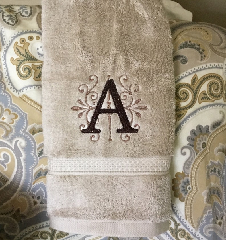 Custom Embroidered Monogrammed Hand towels in Gray White or Etsy