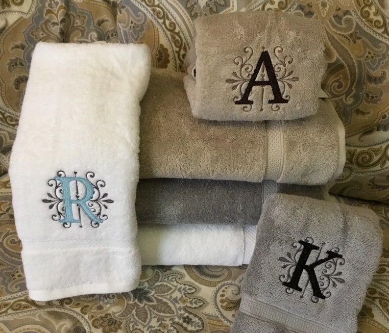 Custom Embroidered Monogrammed Hand towels in Gray White or Etsy