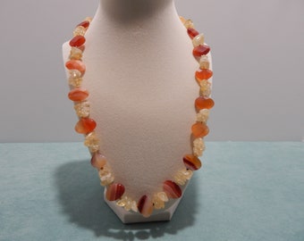 Carnelian and Citrine Beaded Necklace 23 1/2" long with Sterling Silver Clasp