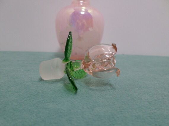 Vintage Glass Perfume Bottle Pink Iridescent Glas… - image 2