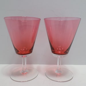 Pair of Red Crystal Goblets with Clear Crystal Stems and Feet
