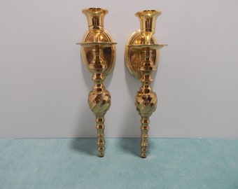 Set of Two Solid Brass Wall Sconces Candle Stick Holders Made in India
