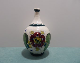 Vintage Mexican Pottery Jug Red Flower Motif Signed