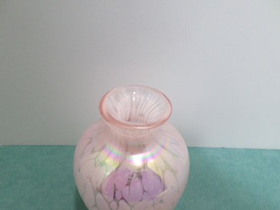 Vintage Glass Perfume Bottle Pink Iridescent Glas… - image 5