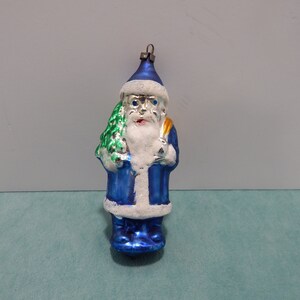 Vintage Christmas Tree Ornament Santa Claus Wearing Blue Robe Blown Glass Made in Germany