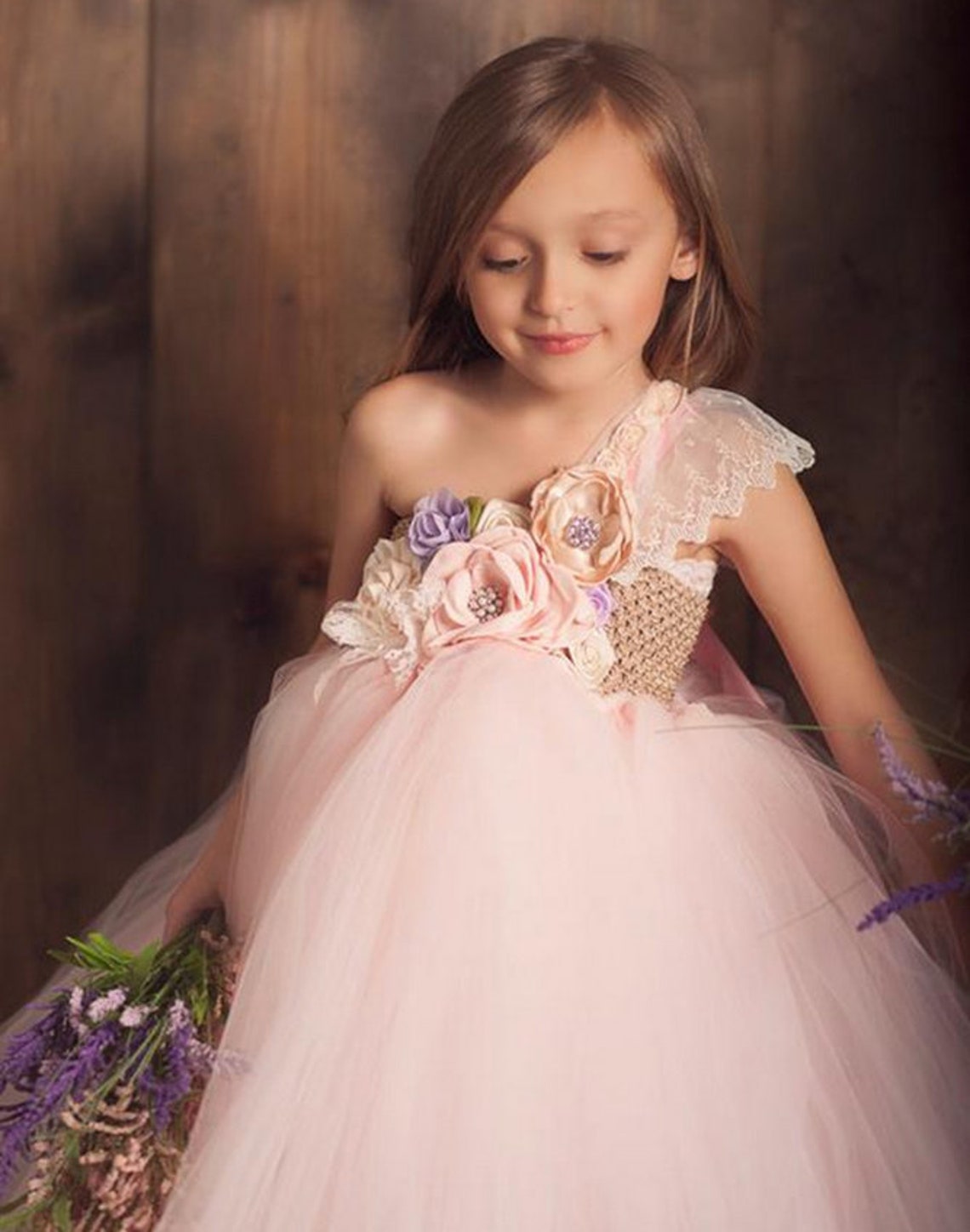 One Shoulder with Flower Flower Girl Dress Jade