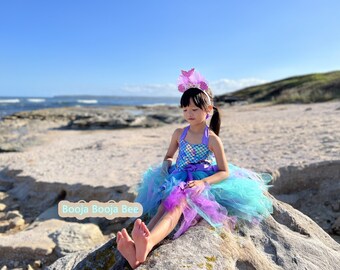 Mermaid purple fish scale  tutu Turquoise blue dress, sea party theme dress, Baby birthday, Cake smash, Photoshoot, Mermaid headband set