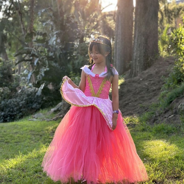 Aurora Pink Sleeping Beauty Princess tutu dress, Girls Pink party themed wear, Pageant dress, Movie cosplay dress