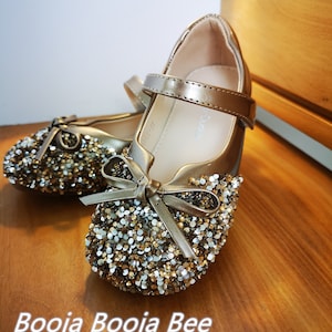 Girls rose gold sequins ribbon shoes, girls party shoes, birthday shoes, wedding girls shoes, sequin shoes for girls