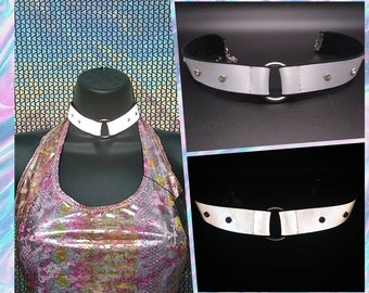 Reflective Choker, rave choker, O-ring choker, silver reflective choker, festival jewelry, crystal, unisex choker, gothic, rave, bondage