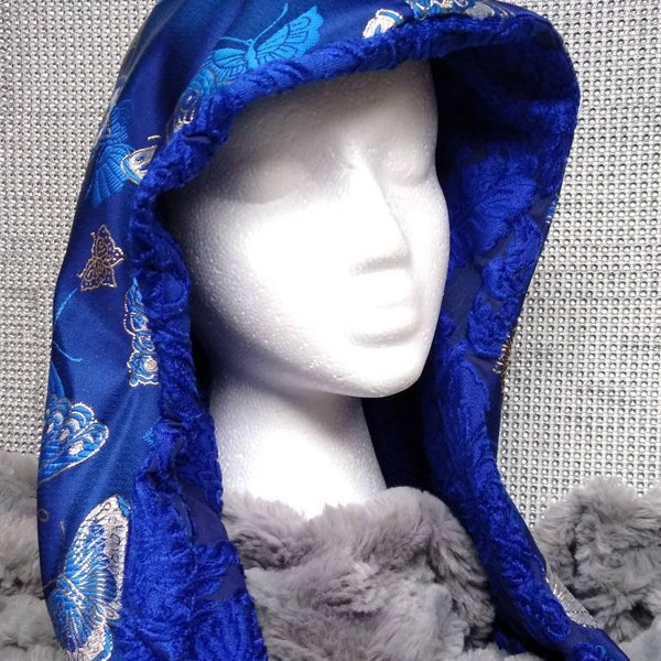 Blue Brocade et velours papillon festival capuche•hotte rave•vêtements de festival