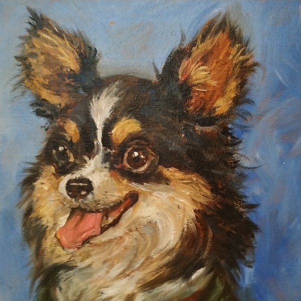 Portrait de chien gentleman. Petit tableau original charmant. Portrait d’animal victorien de style vintage