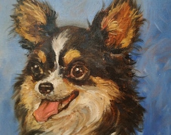 Gentleman dog portrait. Small, charming original painting. Vintage style victorian pet portrait