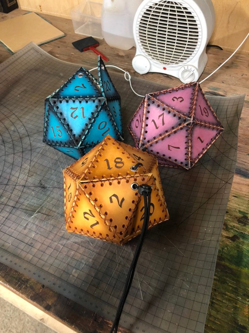 Leather D20 shaped dice bag dice bag leather dice bag ttrpg Etsy