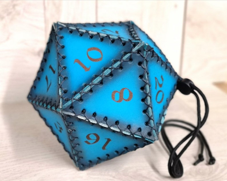 Leather D20 shaped dice bag dice bag leather dice bag ttrpg Etsy