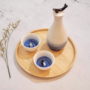 Handmade Korean Chunghwa Baekja White Porcelain Sake Set - Orca Whale, Bottle & Cups, Soju, Makgeoli
