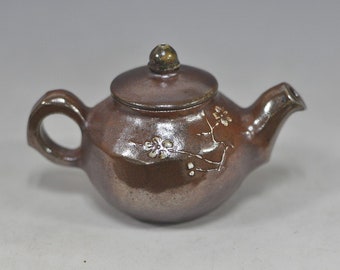 Handmade Wood-fired Korean Natural Glaze Ceramic Teapot with Plum Blossom Pattern