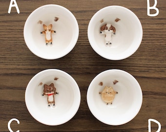 Handmade White Porcelain Dog Cup for Tea, Soju, and Sake